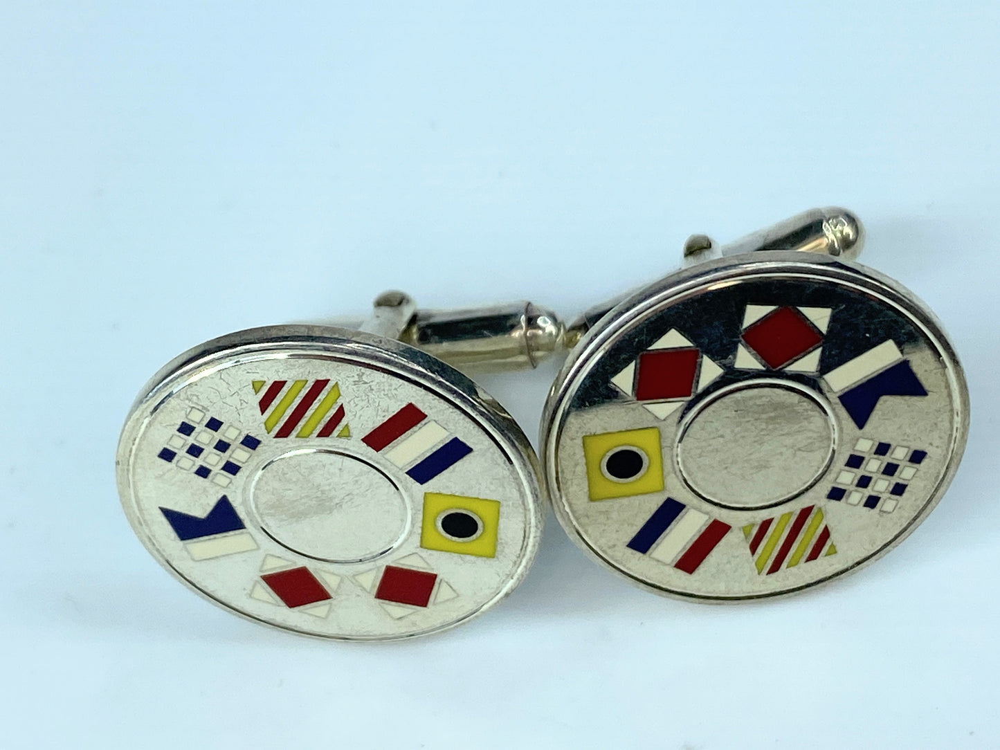 Tiffany & Co. Vintage Enameled Nautical Flag "Tiffany" SS Cufflinks