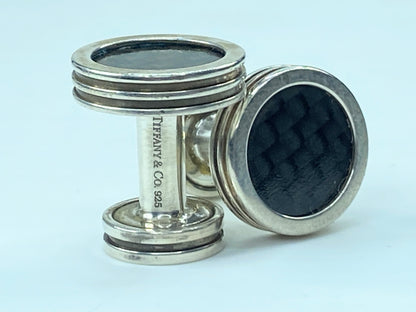 Tiffany & Co. Paloma Picasso Mens Silver Carbon Fiber Round Cufflinks JR546