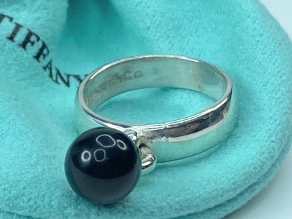 Tiffany Co. Vintage 5.0mm Onyx Charm hardware Ring Sterling Silver 5.6g s7 JR545