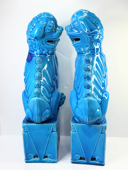 Vintage turquoise glazed porcelain Foo Dogs/imperial lions shi shi 14.5" A484