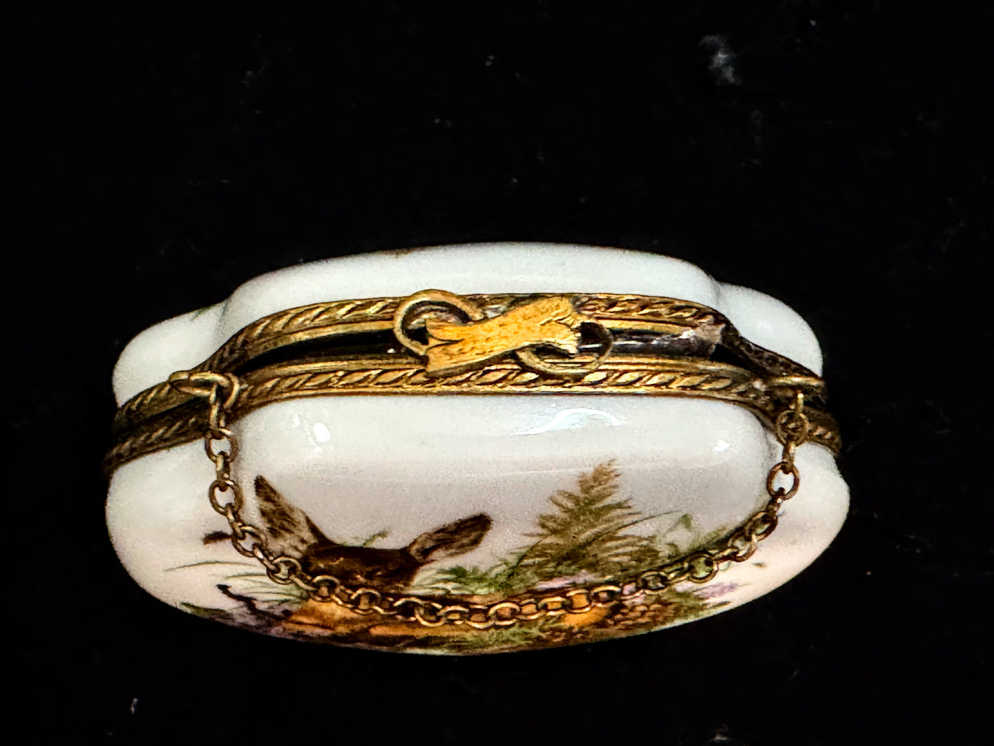 Vintage Limoges France Reversible Porcelain Trinket Box Pendant 2 1/2" A1105