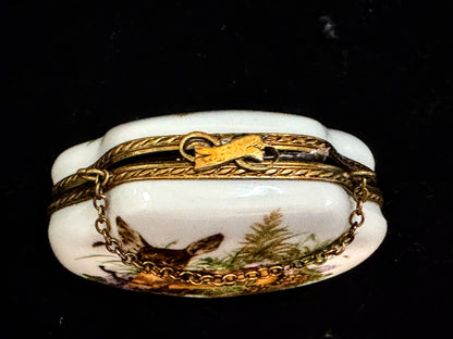Vintage Limoges France Reversible Porcelain Trinket Box Pendant 2 1/2" A1105
