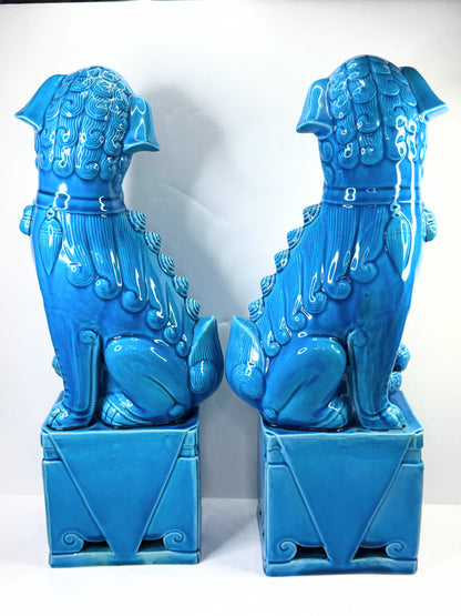 Vintage turquoise glazed porcelain Foo Dogs/imperial lions shi shi 14.5" A484