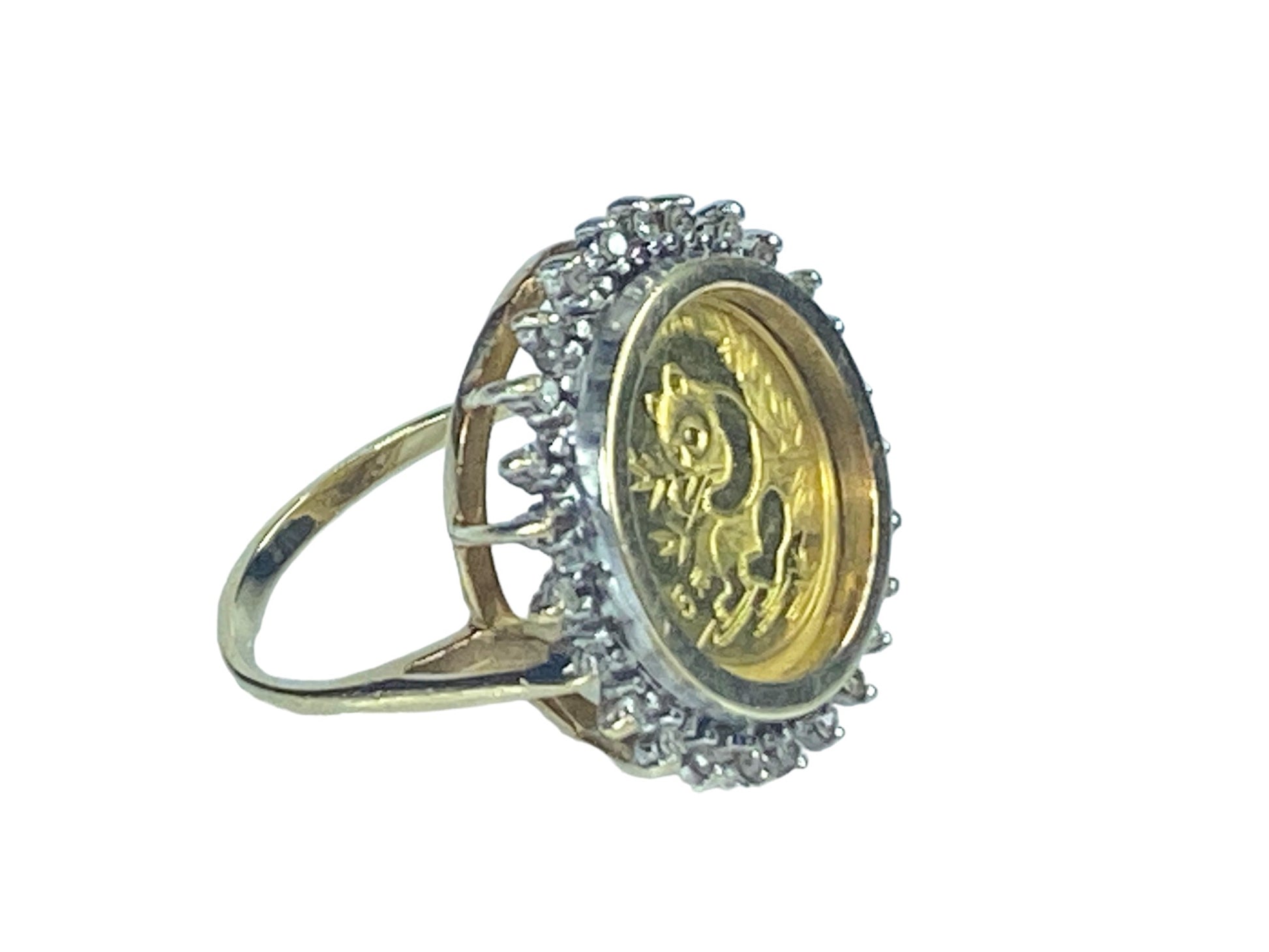 1991 $5.00 1/20 oz Panda 999.0 gold coin 0.18ct diamond 14K ring