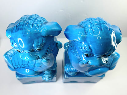 Vintage turquoise glazed porcelain Foo Dogs/imperial lions shi shi 14.5" A484