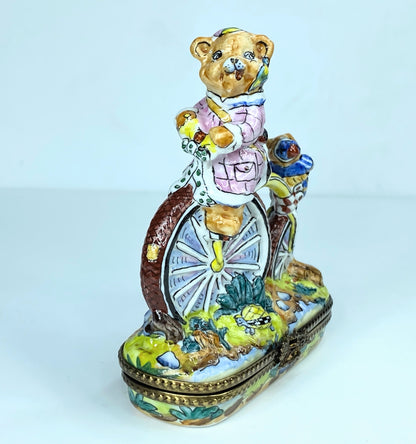 Rochard Limoges Peint main Teddy Bears on Bike A82