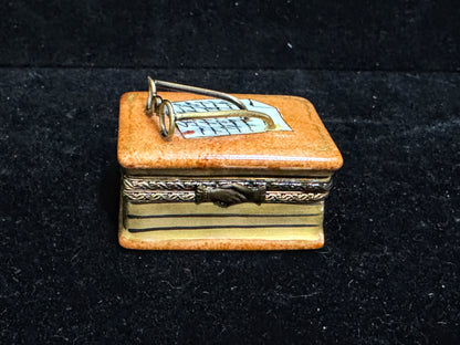 Vintage Porcelain Book Shaped Trinket Box with Eyewear Figurine A1106