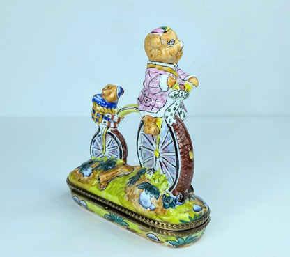 Rochard Limoges Peint main Teddy Bears on Bike A82