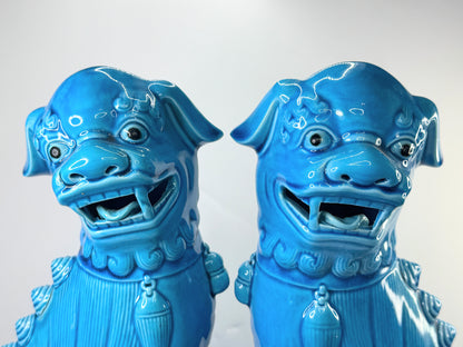 Vintage turquoise glazed porcelain Foo Dogs/imperial lions shi shi 14.5" A484