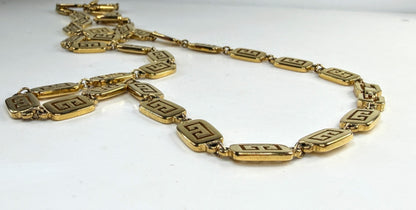Vintage Givenchy Gold Tone Greek Key Long Link Necklace Box GS821