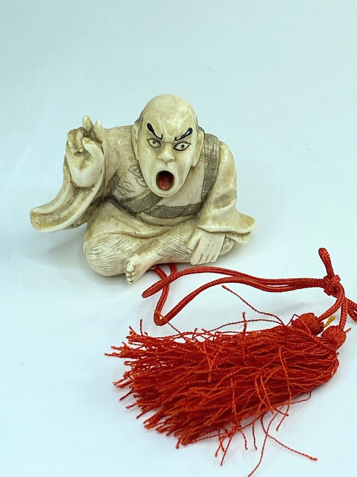 Japanese Netsuke Polychrome carved Sorcery Signed, retractable tongue A593