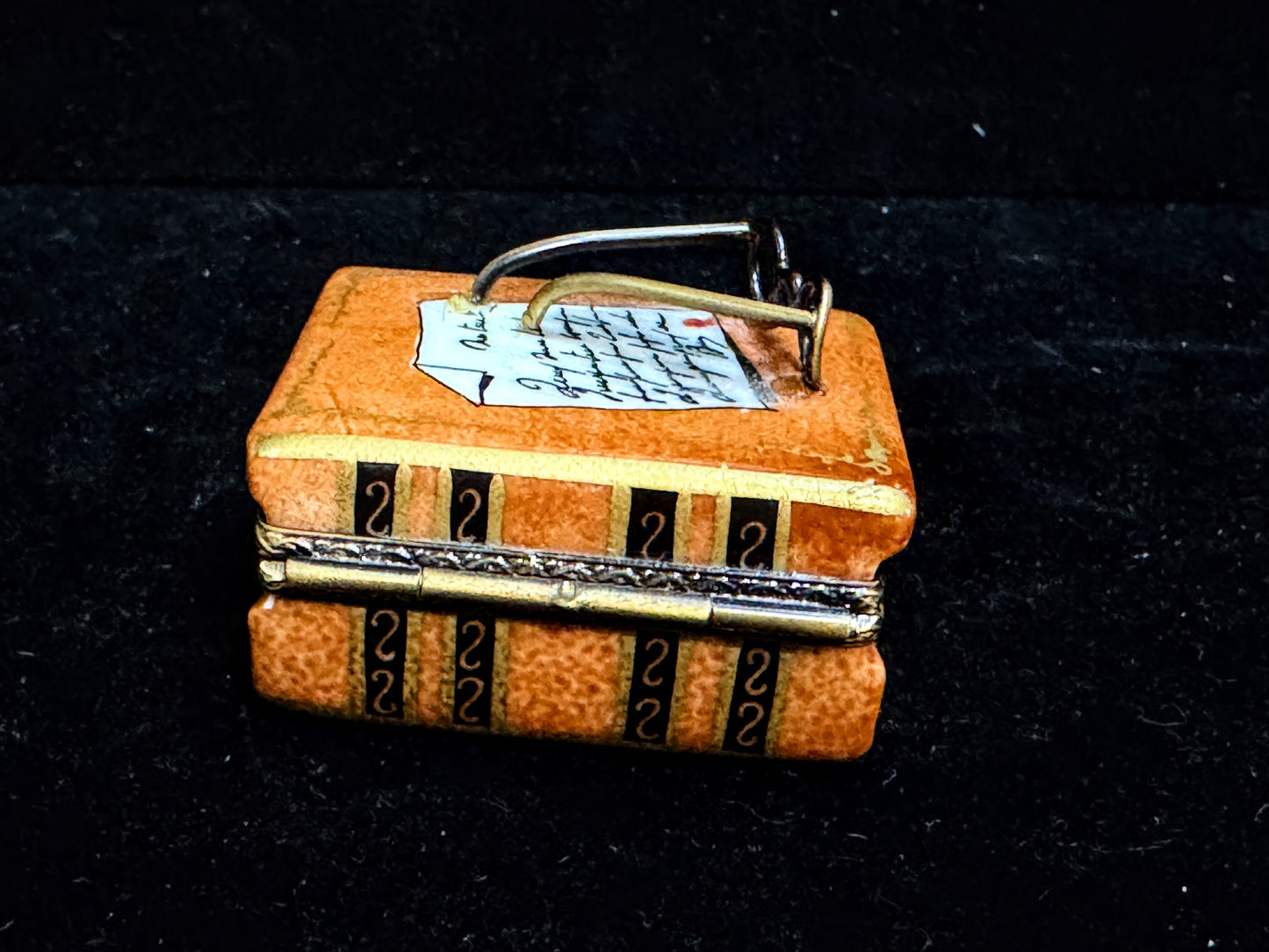 Vintage Porcelain Book Shaped Trinket Box with Eyewear Figurine A1106