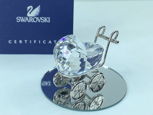 Swarovski Crystal Figurine #626866 Rhodium Pram COA w/ mirror SS50