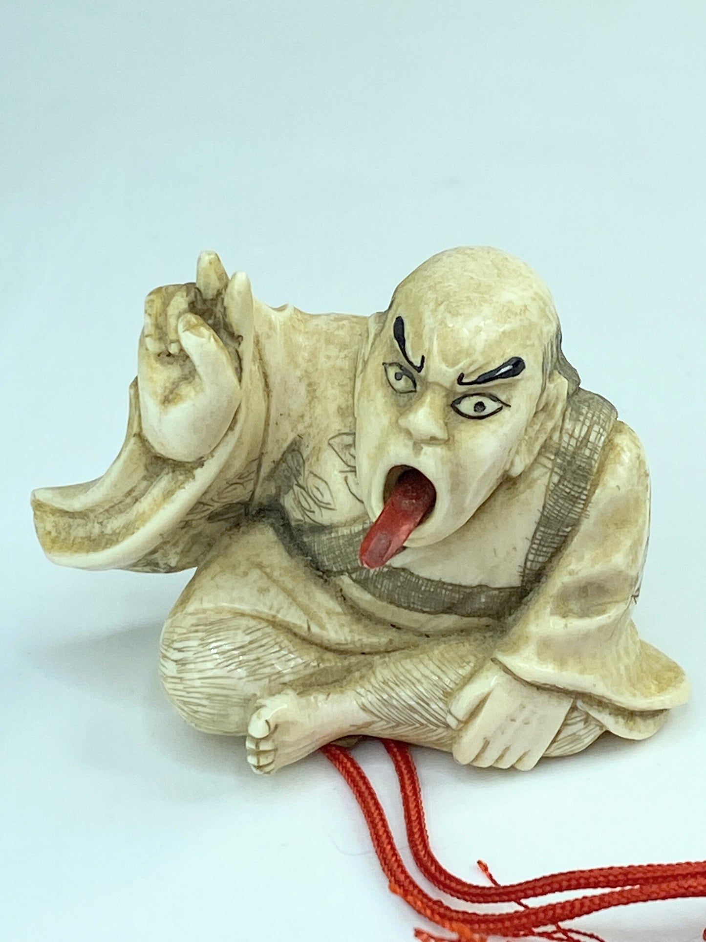 Japanese Netsuke Polychrome carved Sorcery Signed, retractable tongue A593