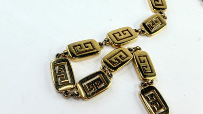 Vintage Givenchy Gold Tone Greek Key Long Link Necklace Box GS821