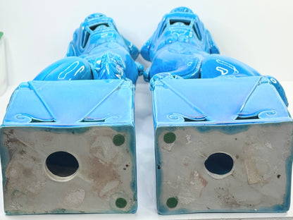 Vintage turquoise glazed porcelain Foo Dogs/imperial lions shi shi 14.5" A484