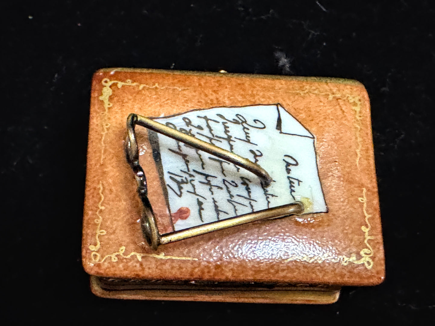 Vintage Porcelain Book Shaped Trinket Box with Eyewear Figurine A1106