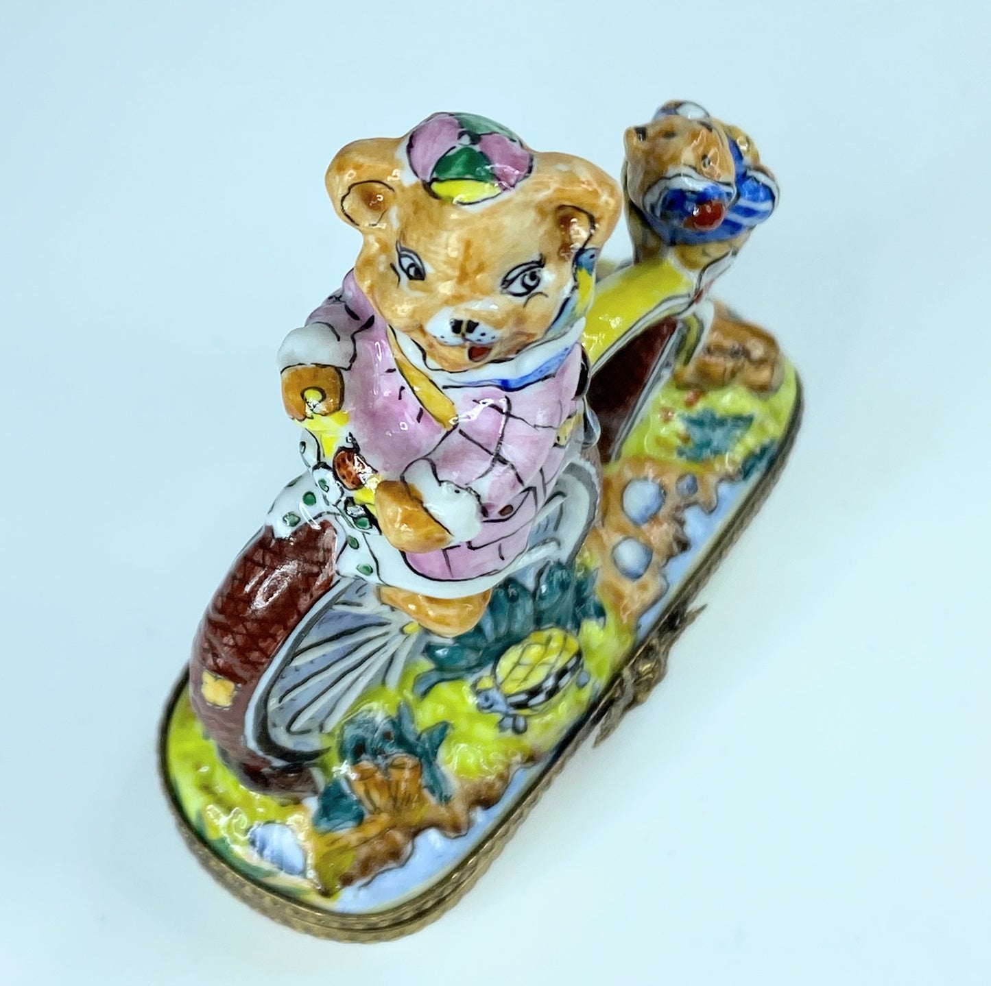 Rochard Limoges Peint main Teddy Bears on Bike A82