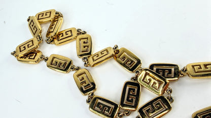 Vintage Givenchy Gold Tone Greek Key Long Link Necklace Box GS821