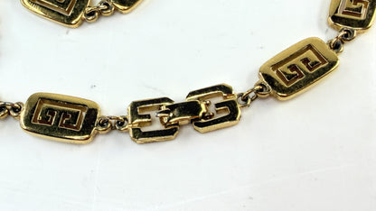 Vintage Givenchy Gold Tone Greek Key Long Link Necklace Box GS821