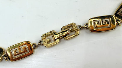 Vintage Givenchy Gold Tone Greek Key Long Link Necklace Box GS821