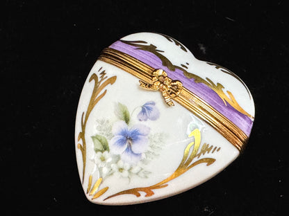 Vintage Limoges France Heart Shaped Perfume Bottle Trinket Box Porcelain A1107