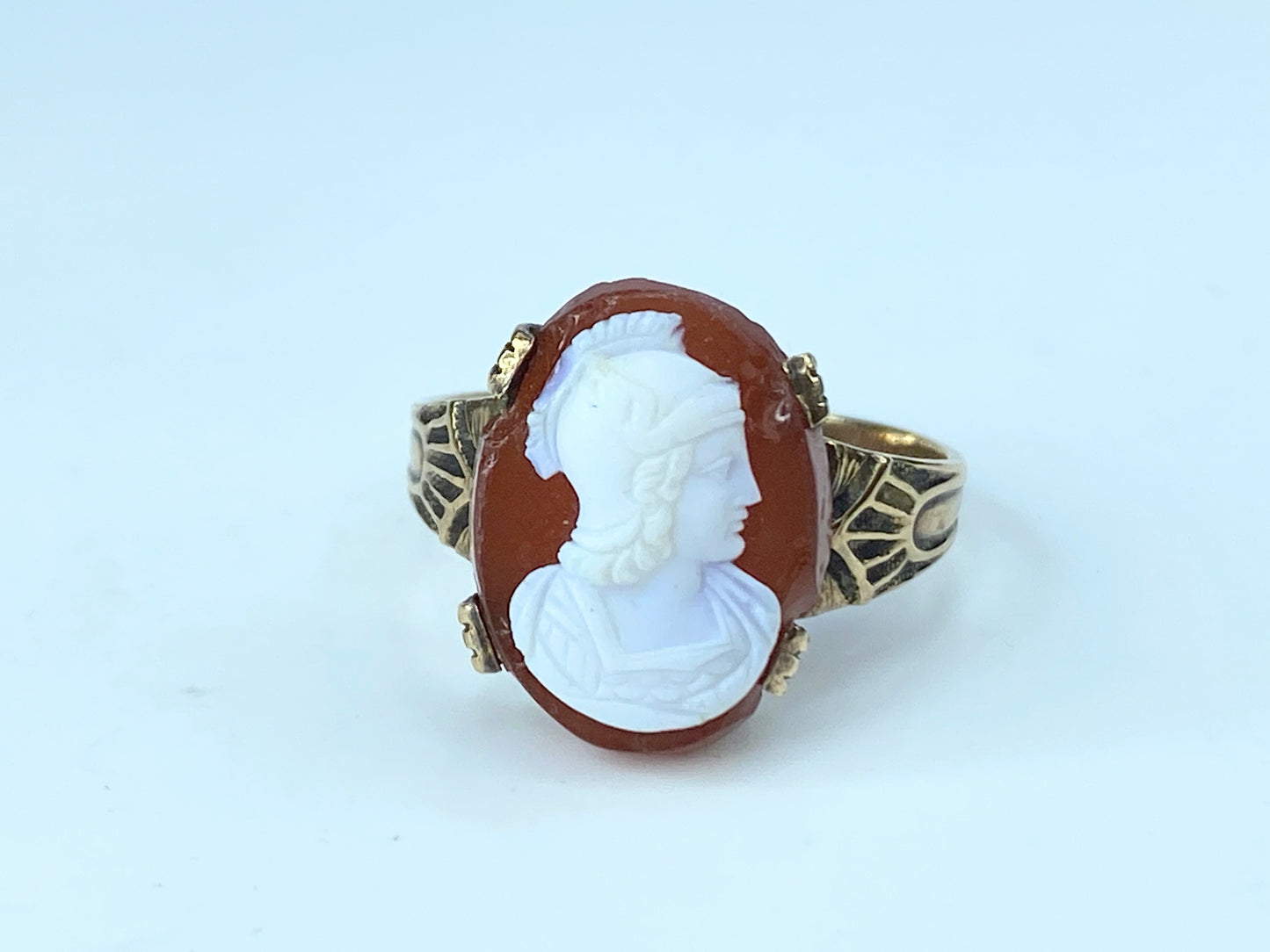 Mid Century Spartan Cameo Ring Roman Soldier profile 14K ring