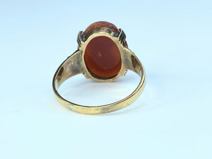 Mid Century Spartan Cameo Ring Roman Soldier profile 14K ring