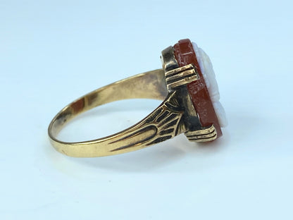 Mid Century Spartan Cameo Ring Roman Soldier profile 14K ring