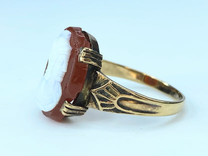 Mid Century Spartan Cameo Ring Roman Soldier profile 14K ring