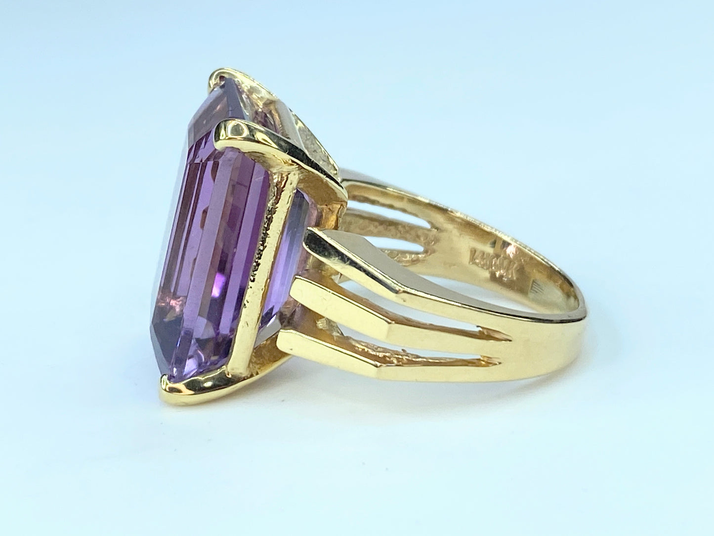 Immense Amethyst Solitaire 14 karat ring