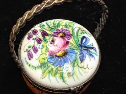 Limoges Peint Main Floral Basket Trinket Box with Handle A1108