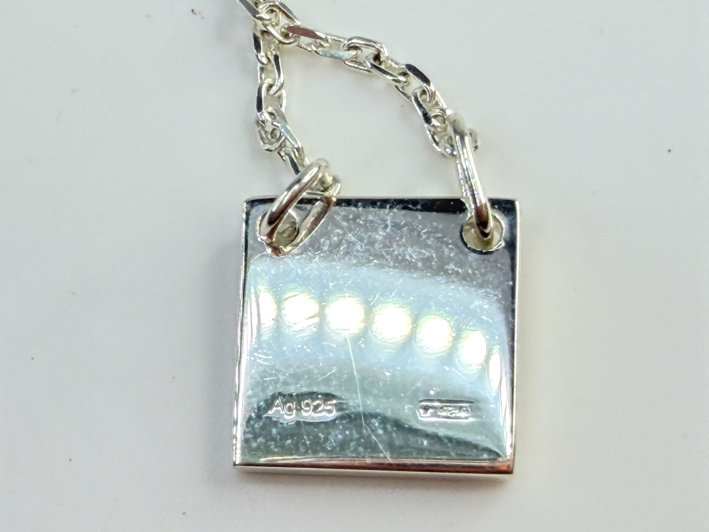 Vintage Gucci Sterling Silver Square Logo Tag Necklace 18.5" JR1651