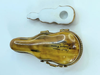 Limoges France Peint Main Porcelain Violin in Violin Case Trinket Box A86