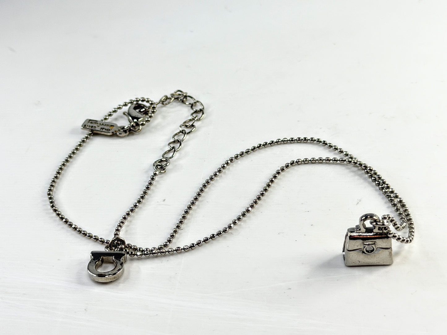 Vintage Salvatore Ferragamo Crystal Gancini & Handbag Necklace 16" 8.7g GS825
