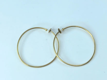 Dainty 14K yellow gold 27.0mm hoop dangle clip on earrings