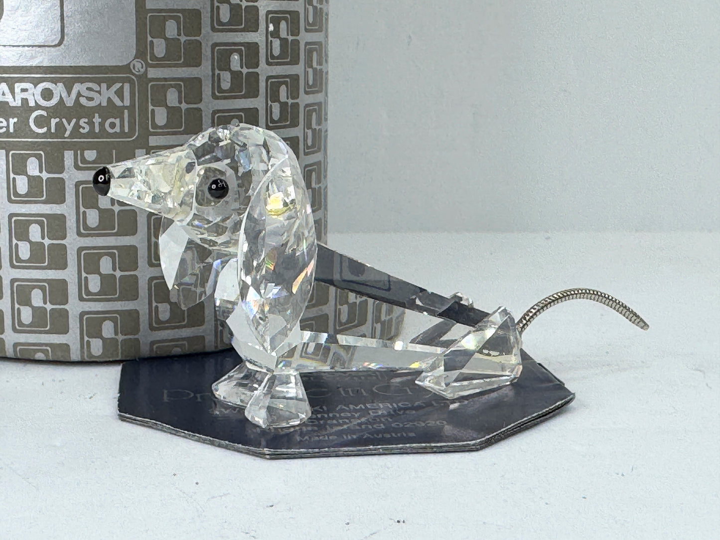 Swarovski Crystal Dachshund Miniature with Metal Tail Figurine MIB 2.5" S233