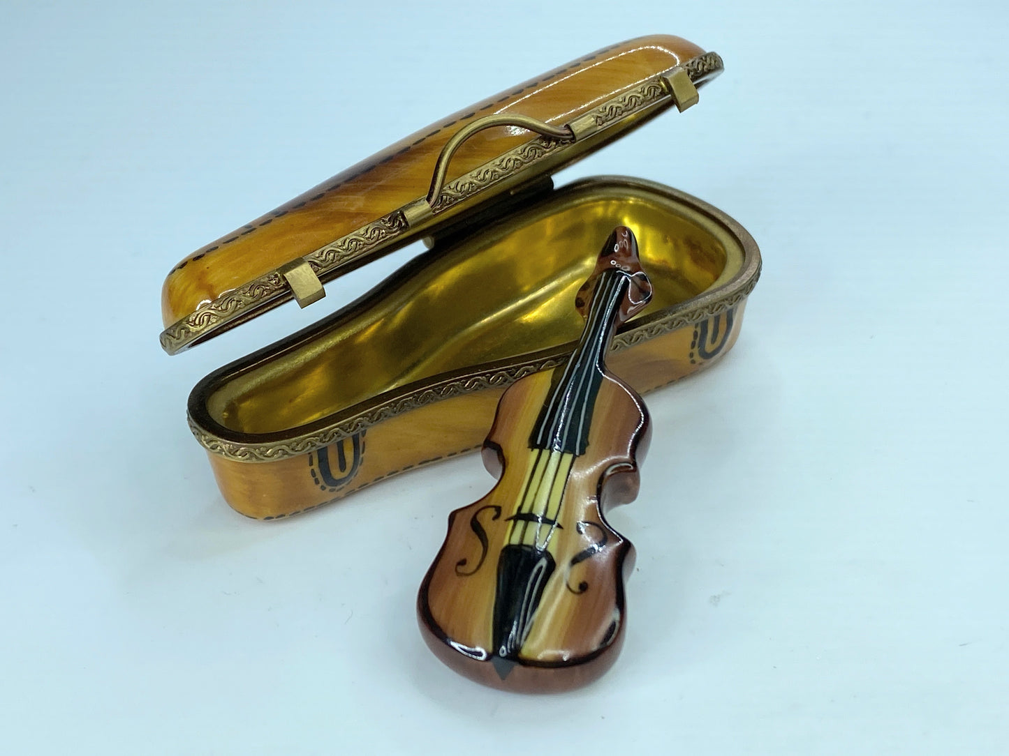 Rochard VIOLIN in case Limoges Box ~ Peint main ~ France A86