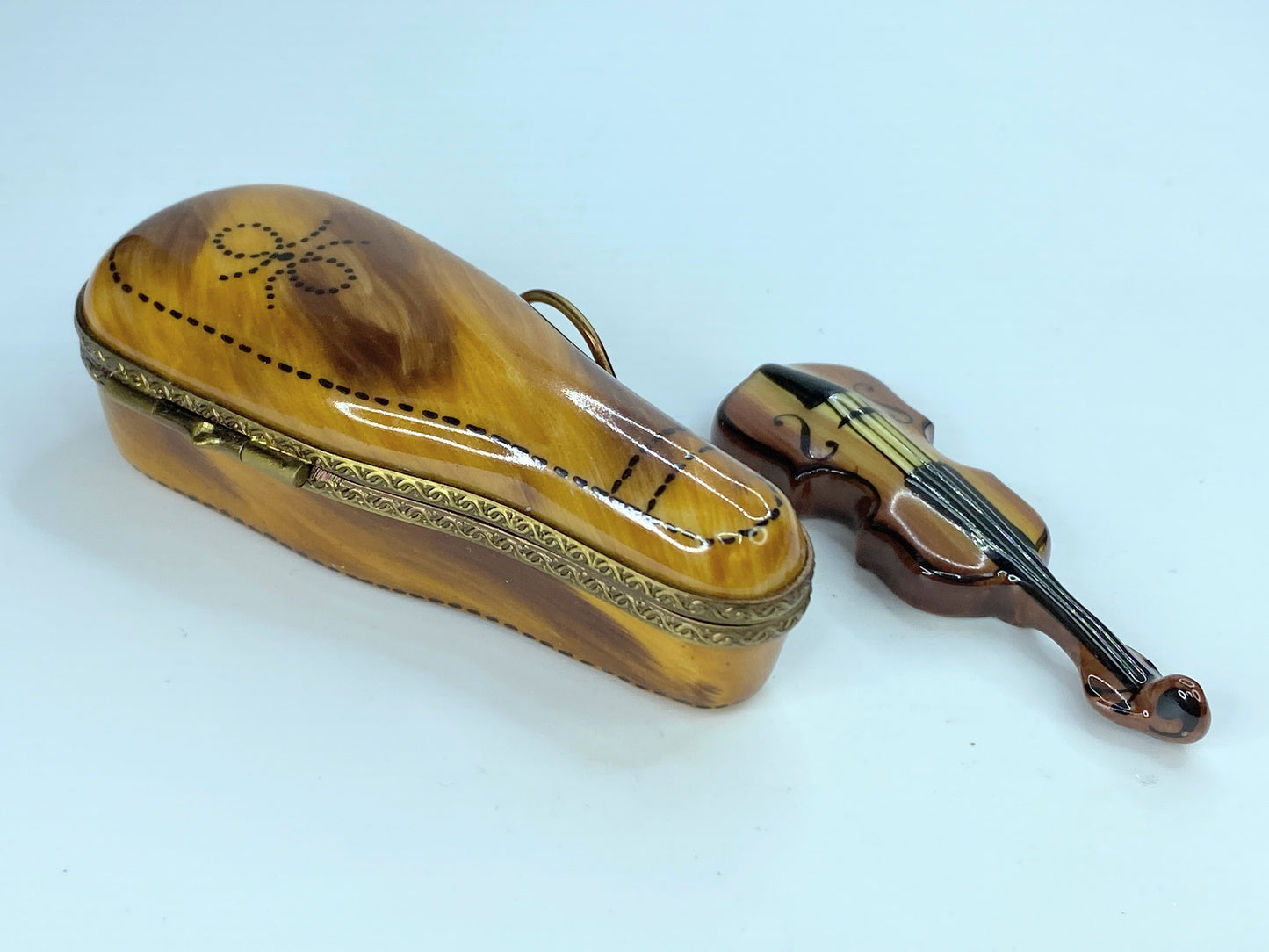 Rochard VIOLIN in case Limoges Box ~ Peint main ~ France A86