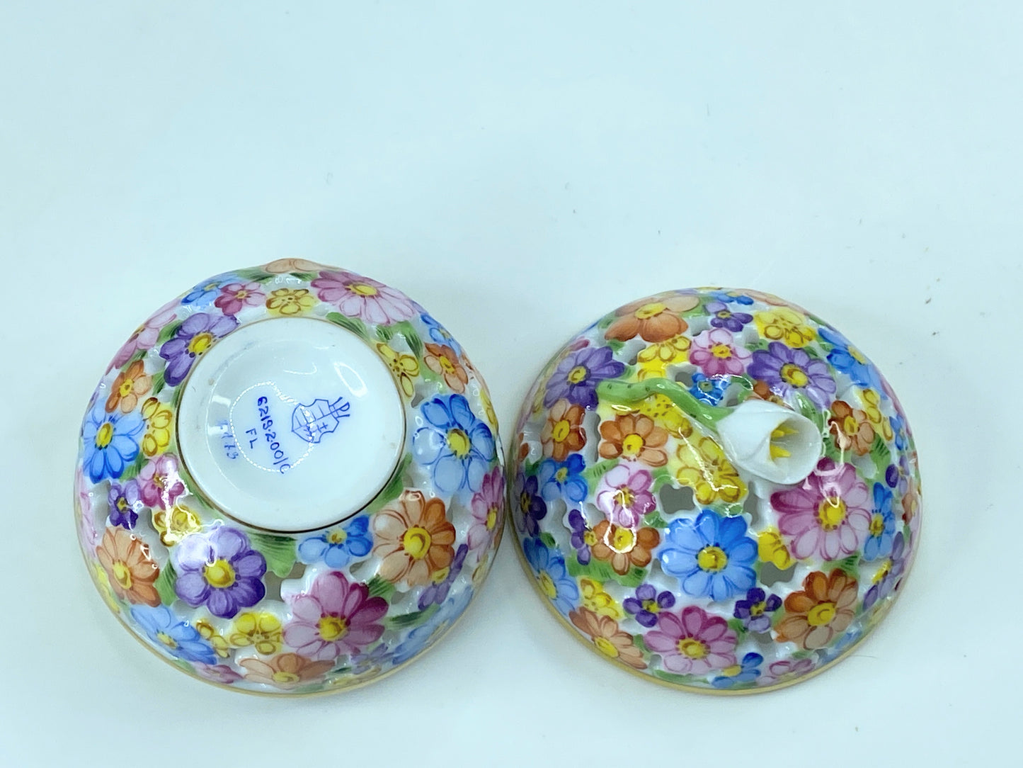 Vintage Herend Open Work Reticulated Floral Trinket Box Mint A281