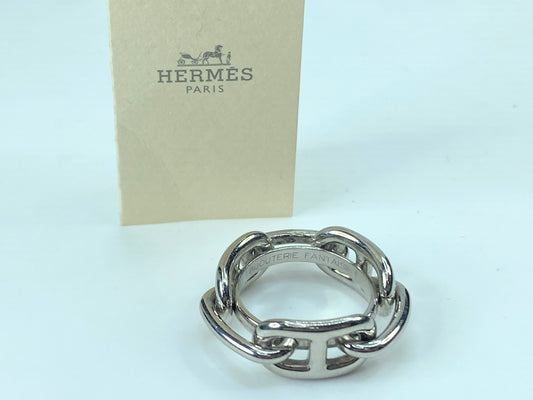 Hermès Horsebit Jumbo Chain D'Ancre Silver Scarf Ring authentic GS436