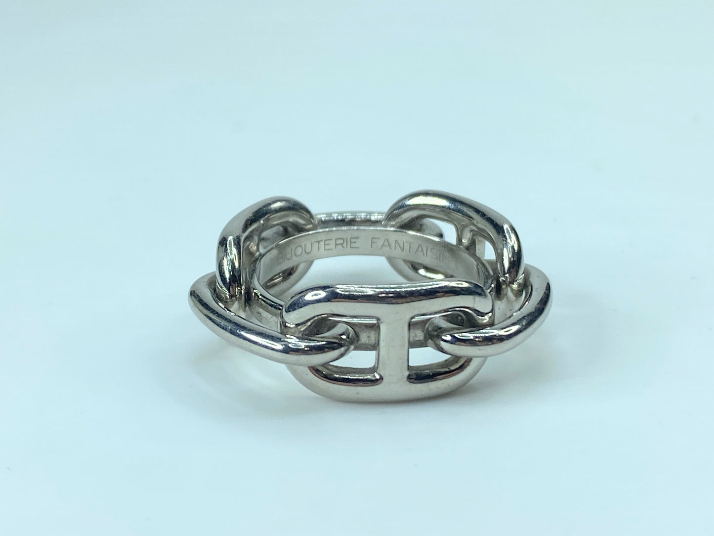 Hermès Horsebit Jumbo Chain D'Ancre Silver Scarf Ring authentic GS436