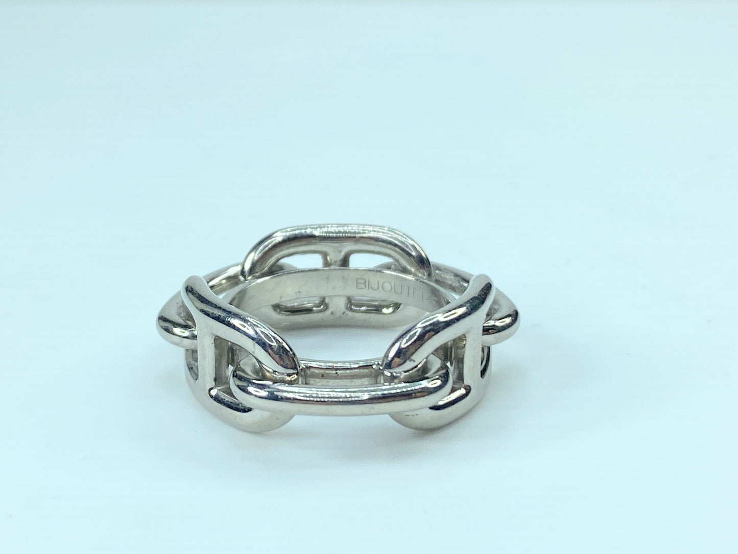 Hermès Horsebit Jumbo Chain D'Ancre Silver Scarf Ring authentic GS436