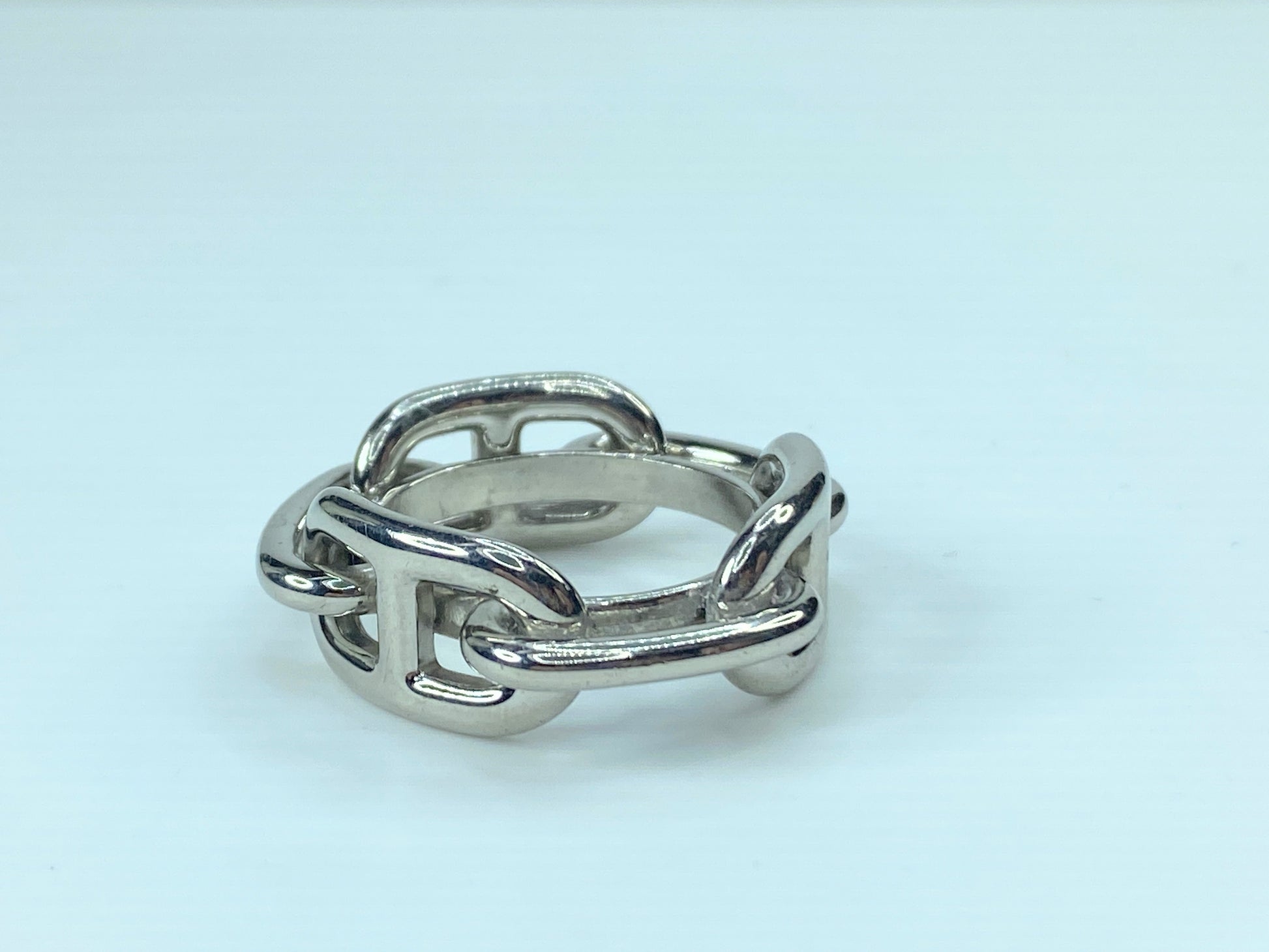 Hermès Horsebit Jumbo Chain D'Ancre Silver Scarf Ring authentic GS436