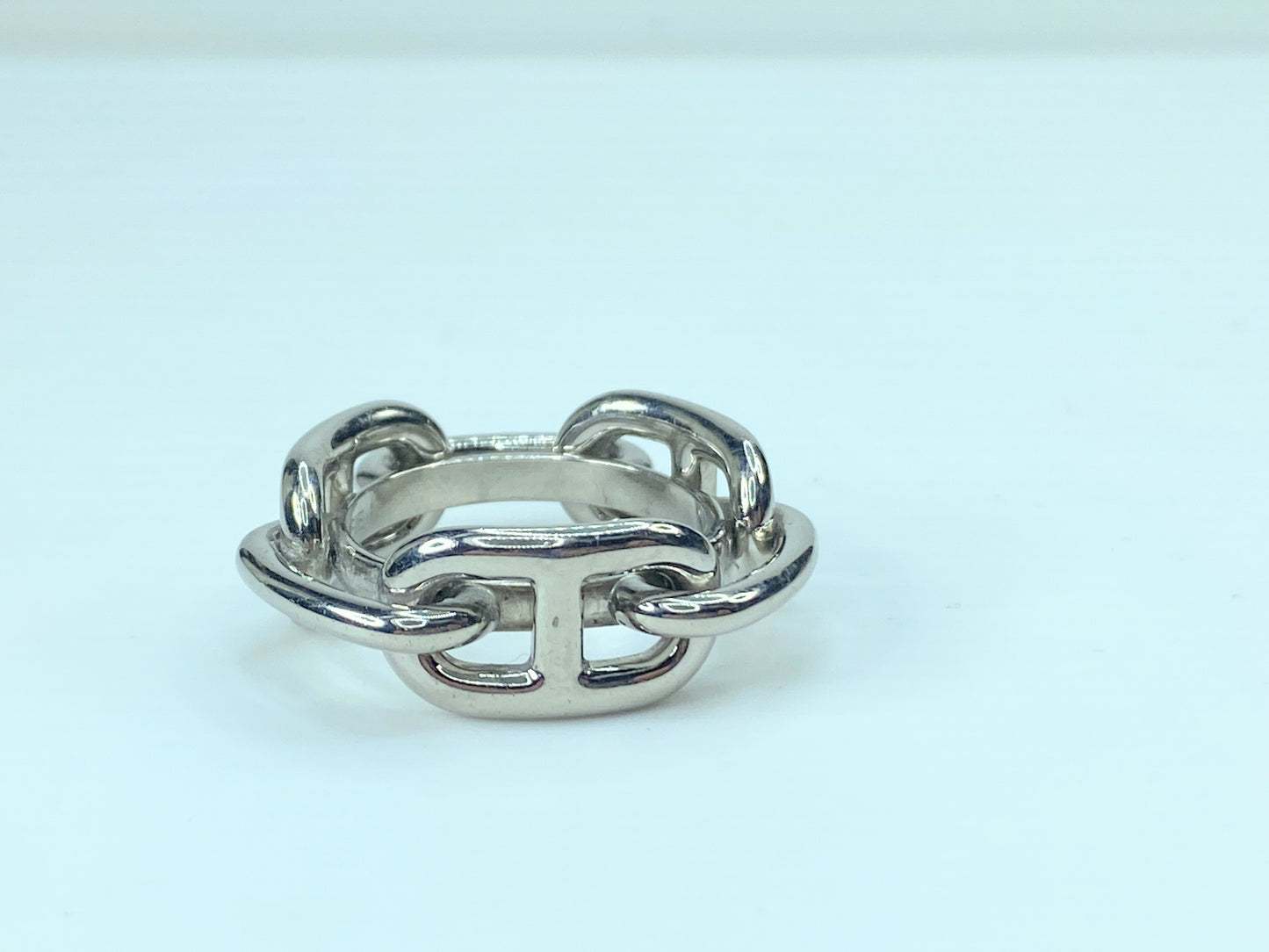 Hermès Horsebit Jumbo Chain D'Ancre Silver Scarf Ring authentic GS436