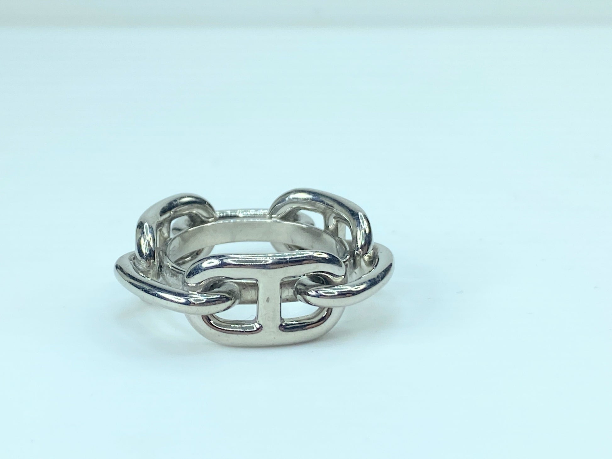 Hermès Horsebit Jumbo Chain D'Ancre Silver Scarf Ring authentic GS436