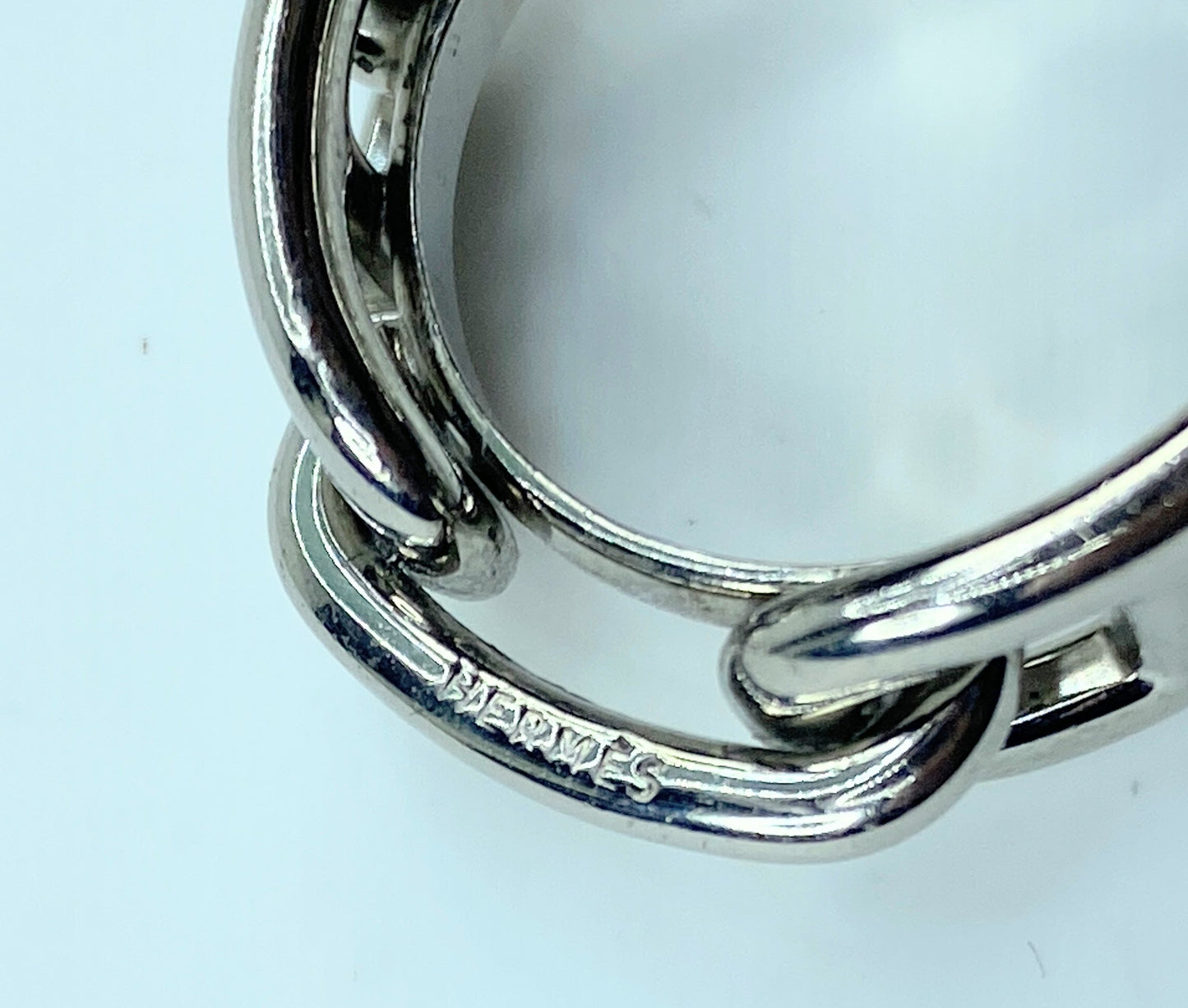 Hermès Horsebit Jumbo Chain D'Ancre Silver Scarf Ring authentic GS436