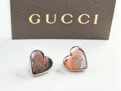 Vintage Gucci Sterling Silver Heart Stud Earrings with Box 10.4g JR1652
