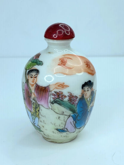 Vintage hand painted polychrome bottle with Amber cap A91