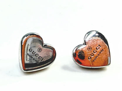 Vintage Gucci Sterling Silver Heart Stud Earrings with Box 10.4g JR1652